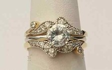Enhancer Round Cut Lab-Created Diamond Ring Guard Wrap 14K Yellow Gold Plated