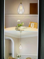 Gold Pendant 6.3" Hanging Light Clear Ripple Glass Shade Kitchen Island - NEW