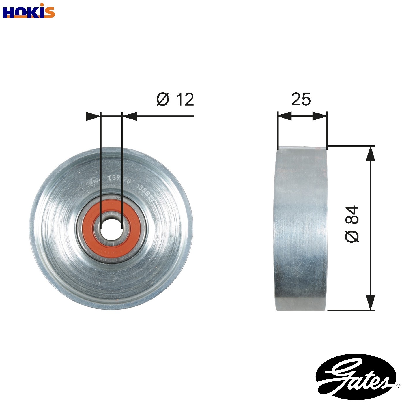 V-belt tensioner pulley T39178 GATES for NISSAN MICRA II ALMERA TINO PRIMERA - Image 10