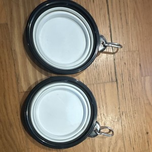 2-Pack Collapsible Silicone Portable Dog Travel Bowls, White/Black