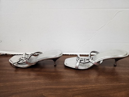 Tory Burch Metallic Leather Geo Bombe Miller Low Heel Sandals 55MM Silver Sz 9 - Picture 6 of 24