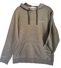 Columbia Hoodie Mens Small Gray Fleece Pullover Sweatshirt Logo Kangaroo Pocket
