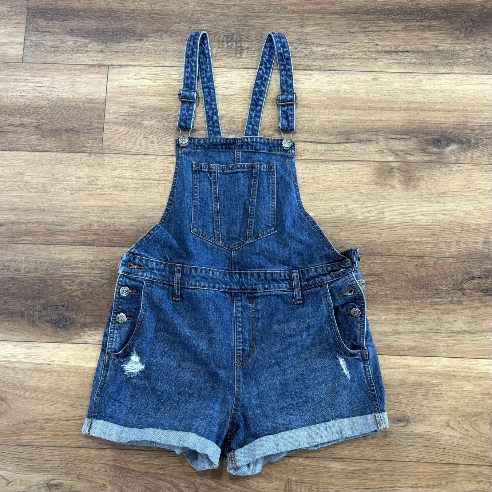 Old Navy Denim Overall Shorts Jeans Women's M Cotton Cuffed Carpenter Festival