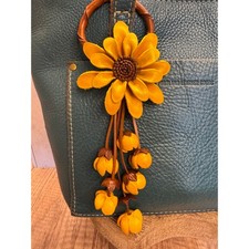 Yellow Dahlia Leather Purse Charm Genuine Leather SunFlower Bag Charm FAST SHIP