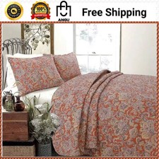 Vintage Rustic Bronze Country Paisley Fall Floral 3 Piece King Quilt Set Cotton