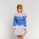 Vintage 1970 TNT Barbie Christie PJ Maddie Mod Blue & White Mini Dress Fashion