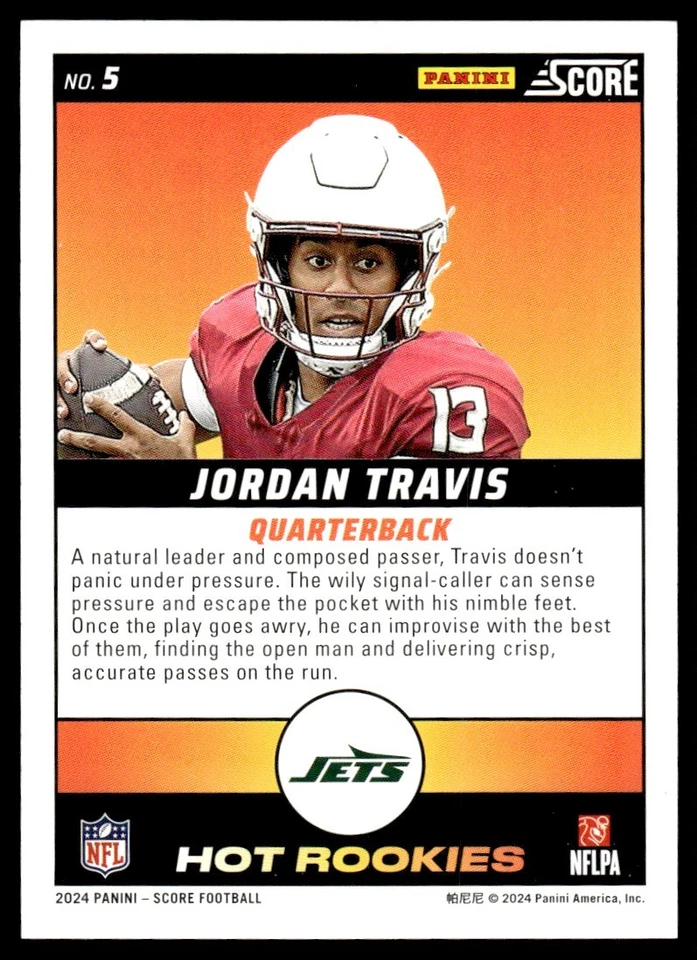 2024 Score Hot Rookies Jordan Travis New York Jets #5 - Image 2 of 2
