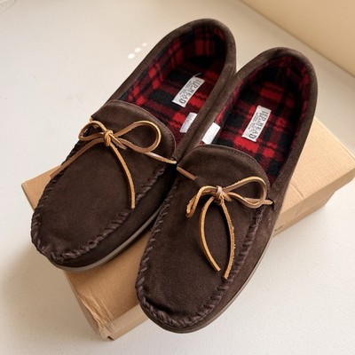 RED HEAD CABIN MOC II MOCCASINS Flannel LINED MENS 14 M SUEDE RUBBER SOLES