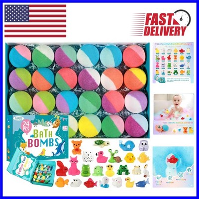 Unique 24 Pack Kids Bath Bombs - Colorful Fizzies with Hidden Surprises
