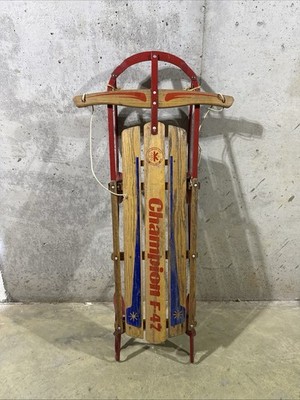Vintage 47  Champion F-47 Wooden Snow Sled with Metal Runners Winter USA Made