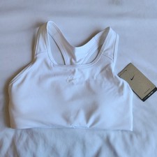 Nike Women's Size Medium Support White Swoosh Training Sports Bra BV3636-101 NWT