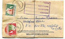 Lesotho 1967 5c. red Regd. Envelope 2½c. & 5c uprate posted “MAFETENG” to Morija