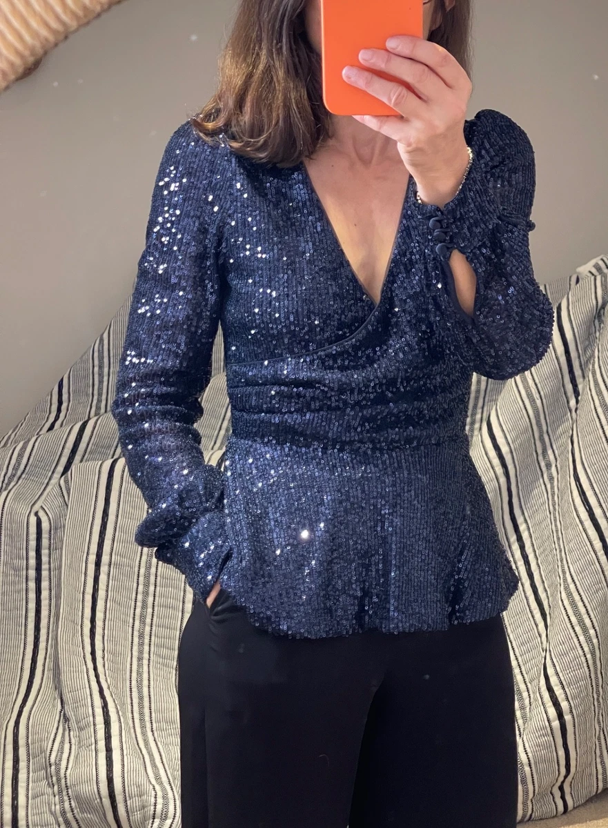 Plus Size - Rib Crew Neck Sequin Long Sleeve Top
