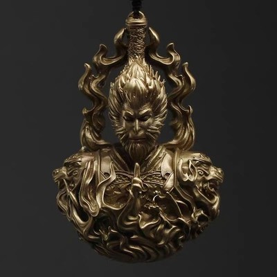 Pure copper Monkey King statue decompression disc and figurine pendant