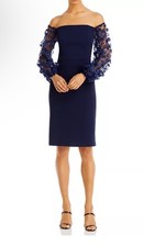 Eliza J Off The Shoulder Knee Length Dress Size 6 Navy Blue NWT $169