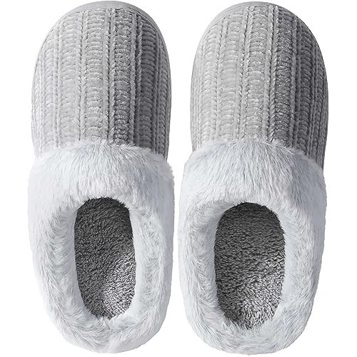 Slippers for Women Memory Foam Fuzzy House Slippers Bedroom Non-slip 9 A-grey-image
