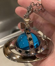 Vivienne Westwood Nana 3D Necklace Giant Extra Large Orb Silver Blue Pendant new
