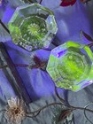 Antique Vintage Pair 8 Point Manganese Mirror Glass Brass Collar Knobs w/Spindle — photo 1