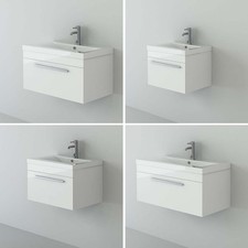Bathroom Vanity Units Basin Sink Wall Hung Mid-Edge Slim Various Sizes White