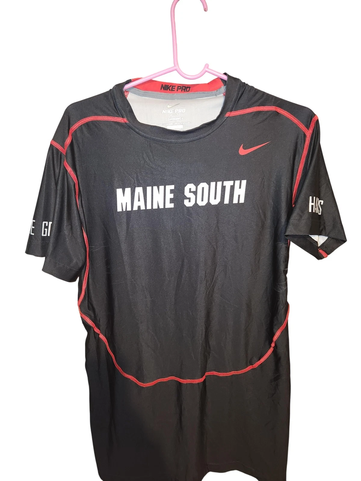 Nike Pro Shirt Mens 2XL Black Dri Fit Compression Maine South Hawks Football