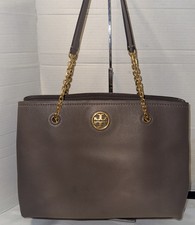 Tory Burch Taupe Pebbled Leather Tote Bag 14 X 11 X 5