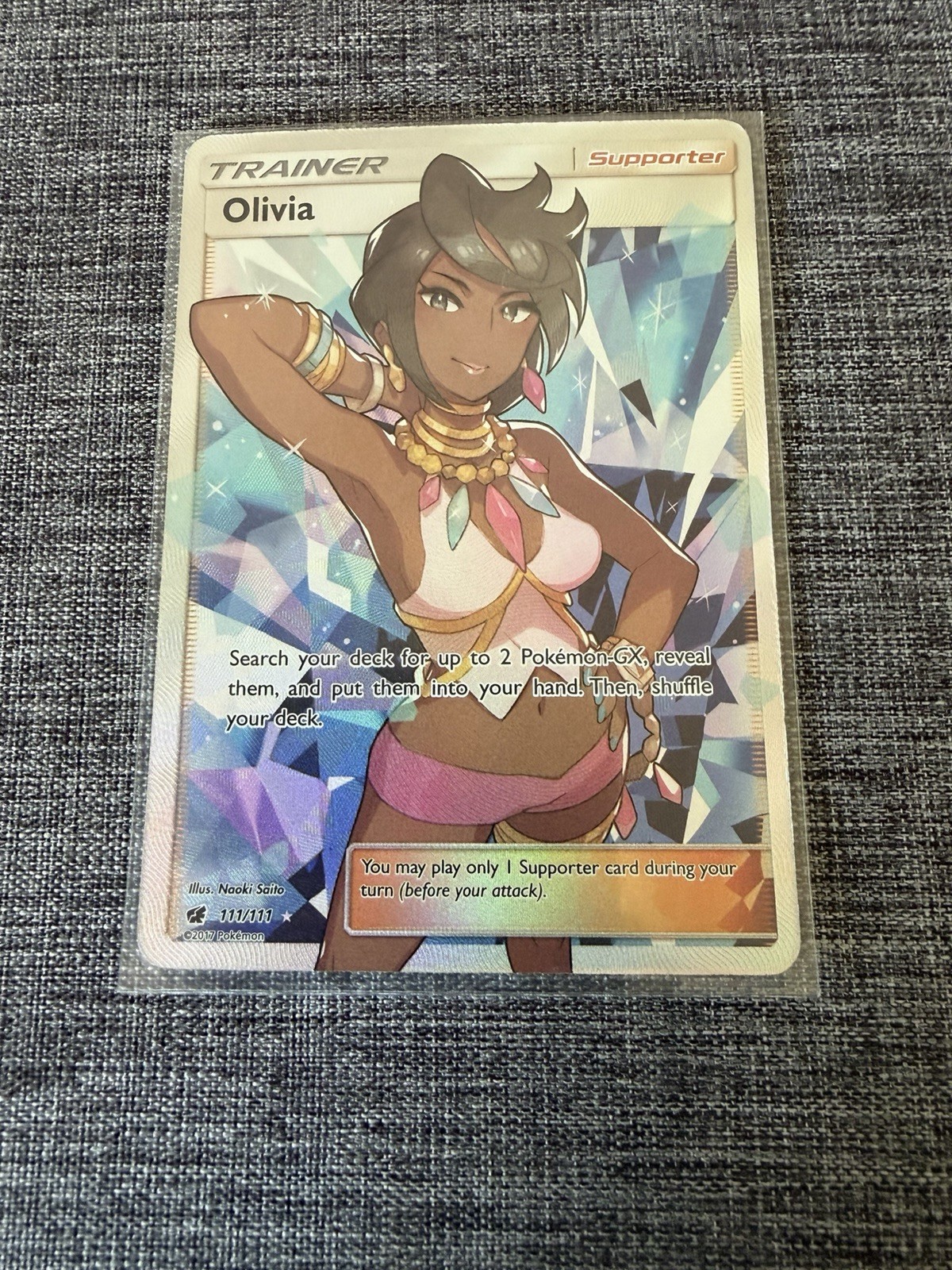 POKEMON SUN & MOON CRIMSON INVASION OLIVIA FULL ART TRAINER 111/111 NEAR MINT