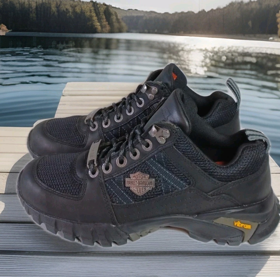 SAOLA Scarpa Harley Davidson uomo taglia 7 Stark nera pelle rete D96157 suola Vibram nuova