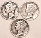 (3) Mercury Dimes - Fine - 1942D 1942S 1943 - #4684ED