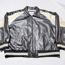 Vintage Oakland Raiders G-III Full Zip Bomber Jacket Black Faux Leather 2XL