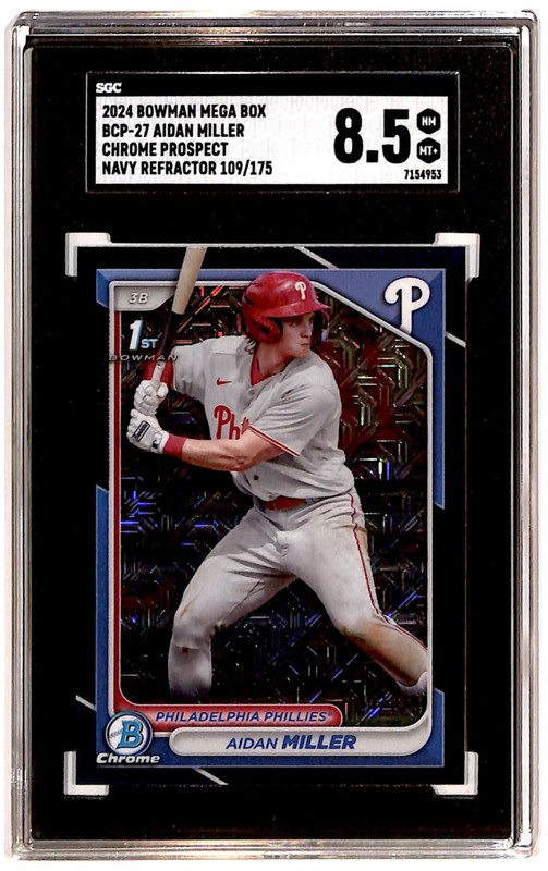 2024 Bowman Chrome Prospects Navy Refractor 109/175 Aidan Miller SGC 8.5 GS1