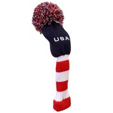 JPL Pom Pom KNIT Fairway/Hybrid Head Cover - USA (Red/White/Blue)