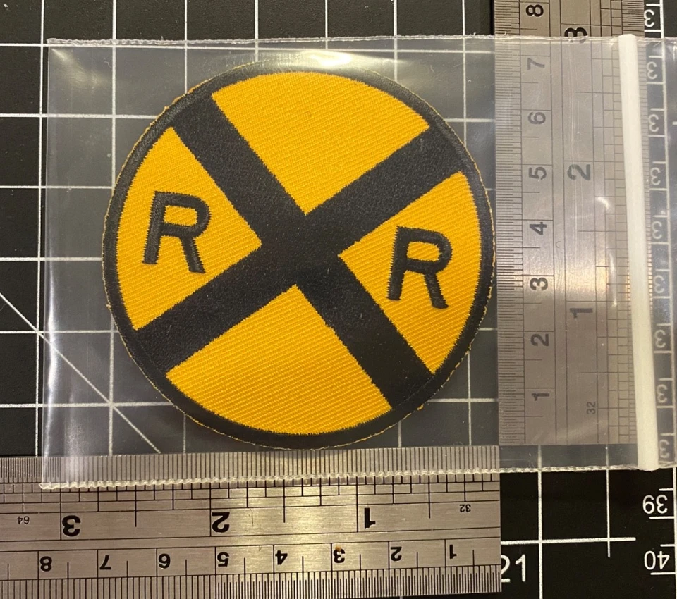 RAILROAD XING PATCH embroidered iron-on ROAD SIGN TRAIN RR CROSSING Railway NEW - Image 2 of 4
