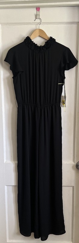 CeCe Black Pant Jumpsuit Floral Dainty Whimsical Neckline Ladies Size 4