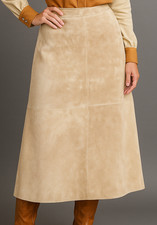 A.M.I Suede Leather Western Midi Skirt 14 Beige Rodeo Cowgirl Ranch NFR Boho