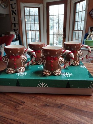 Pottery Barn Mr Spice 4 Mug Set Gingerbread Christmas Holiday Coffee Tea Cup NEW