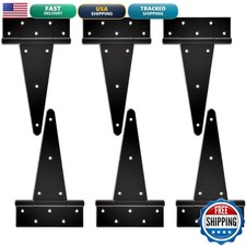 HTHOOOOOME 10 Inch T-Strap Gate Hinges, Heavy Duty Black Barn Door Hinges, 6