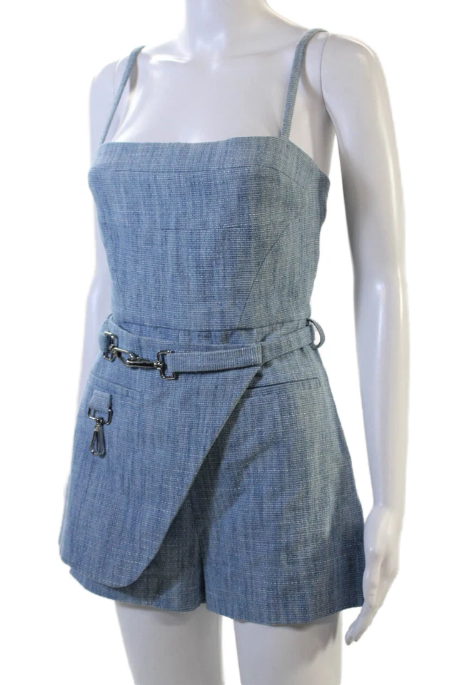 Женский текстурированный ремешок для спагетти Alexis серебристый фурнитура комбинезон синий размер S - Изображение 2 из 4