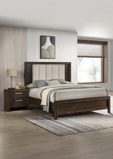 3pc Beautiful Rustic Queen Size Bed 2x Nightstand Set Rich Brown Wood Finish