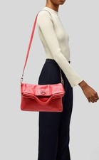 Tory Burch Taylor Cassia Red Leather Convertible Fold-Over Crossbody Bag $458