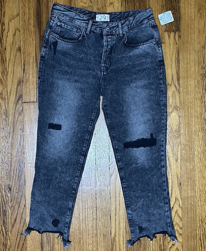 Free People Women’s Gray Acid Wash Distressed High Rise Straight Jeans 29