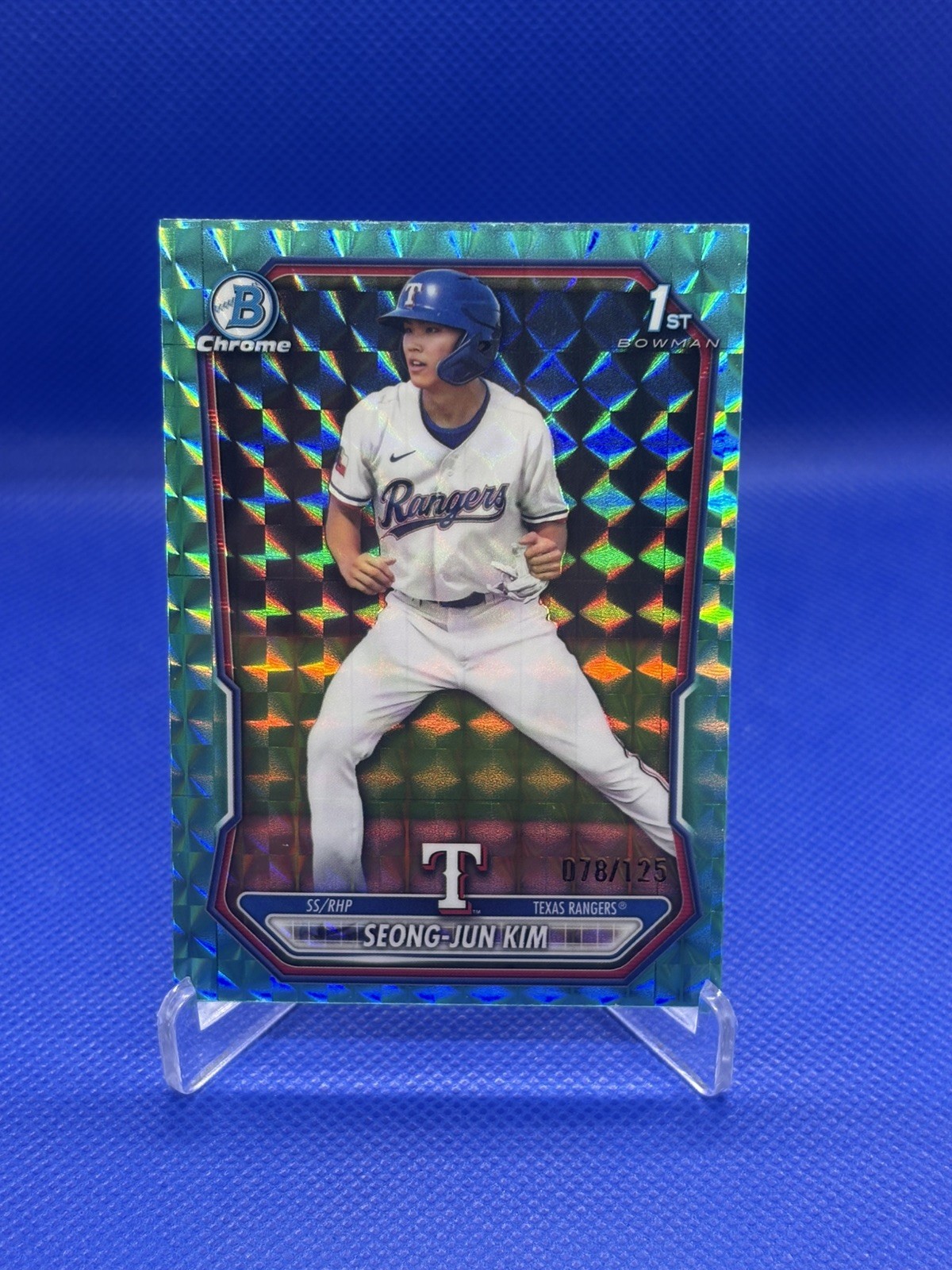 2026 Bowman Seong-Jun Kim Chrome Aqua Geometric Refractor 1st #/125 Rangers