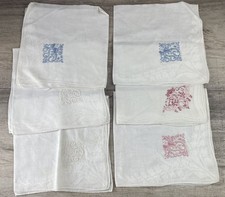 6 Piece Handkerchiefs Vintage MCM Embroidered  FSS  Blue  Pink On White Floral