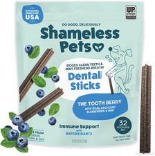 Blueberry & Mint Dental Chews for Dogs, 32 Chews - Natural Dog Teeth Cleaning Tr