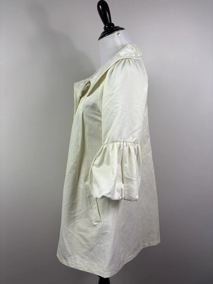 Chaqueta Anthropologie Ryu S Off White Plisada Puff Manga 3/4 Algodón Forrada Nueva Foto 2 de 4