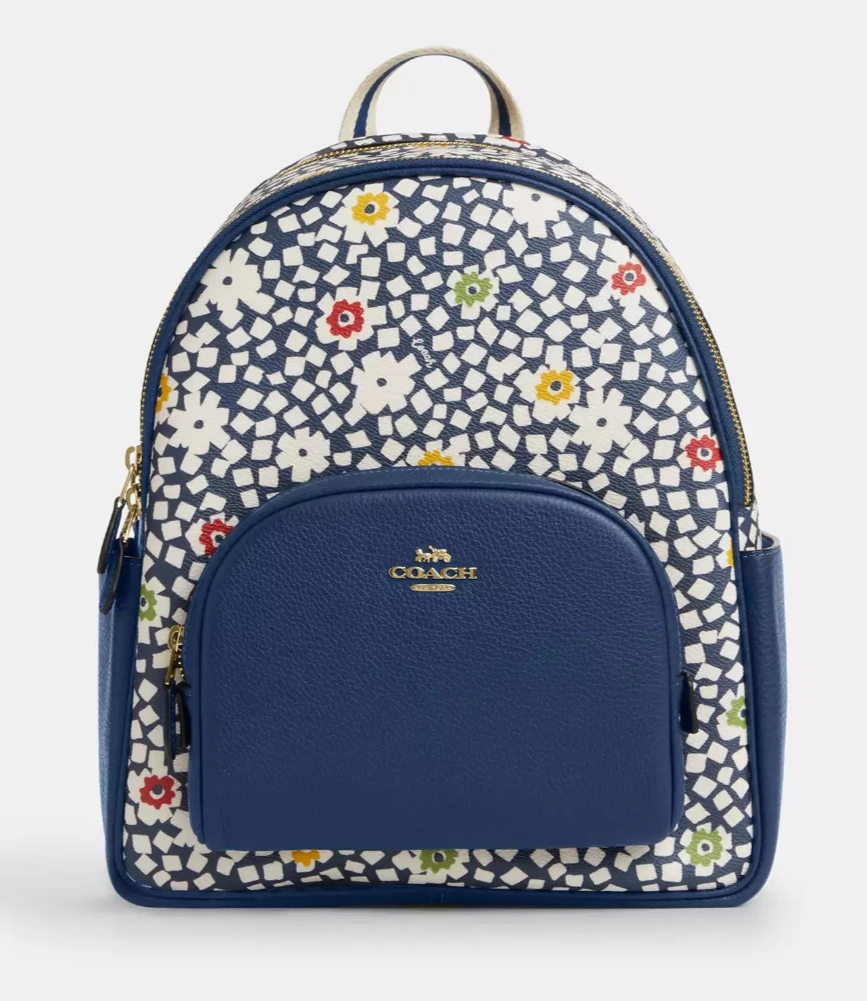 Coach Court Deep Blue Mult Floral P Signature Canvas & Leather