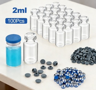 100PCS 2ml Glass Vials Headspace Vials Sample Vials Lab Vials w/ Cap Crimp Top
