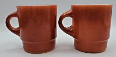 VTG Anchor Hocking Fire King Brick Red Rust Brown Glass Stacking Coffee Mugs Cup