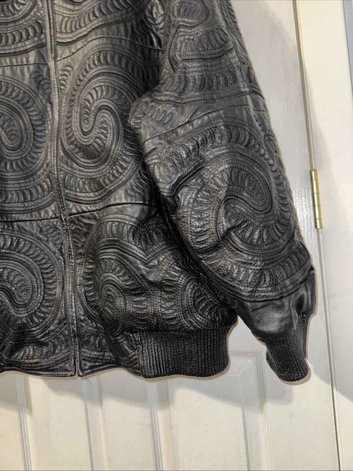 Chaqueta de cuero vintage Max EE. UU. bordada Hip Hop Y2k años 90 genuina talla 4X genial Foto 3 de 4