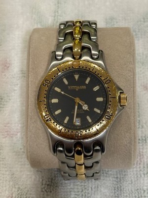 Vintage 1990s Wittnauer Men's Two-Tone Black Dial Diver Watch 100M Good Cond
