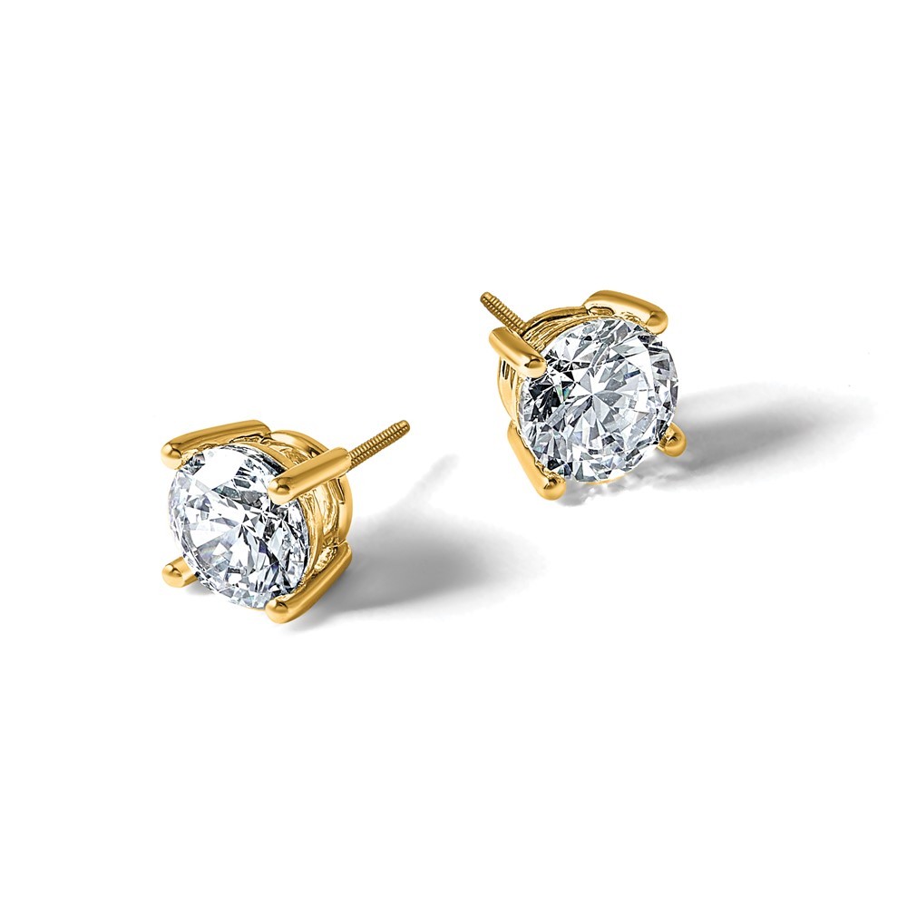 14k Yellow Gold 1Ct Round Cut Lab Grown Diamond VS/SI+G+ Screwback Stud Earrings